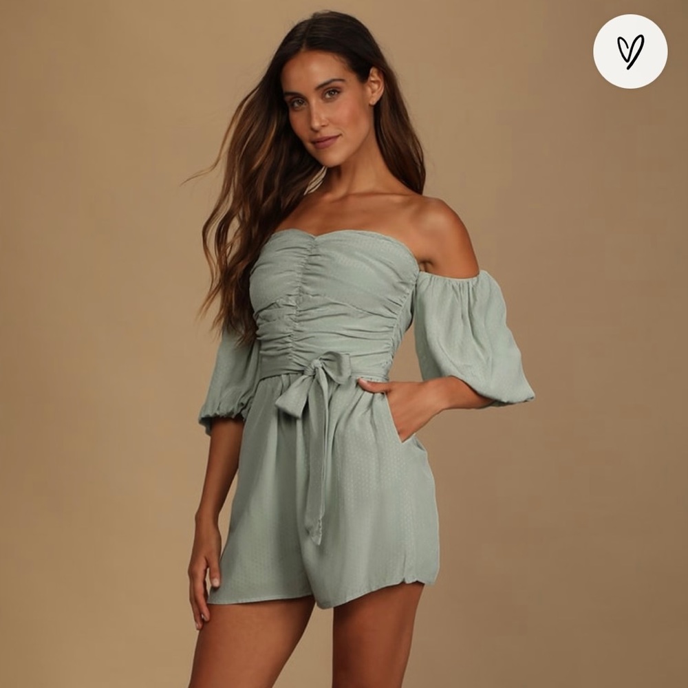 Lulu’s Sage Green Off-the-Shoulder Romper